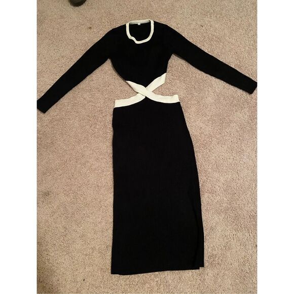 Prinbara Women's Crewneck Long Sleeve Waist Cutout Bodycon Knitted Party Midi Dr - Picture 4 of 7